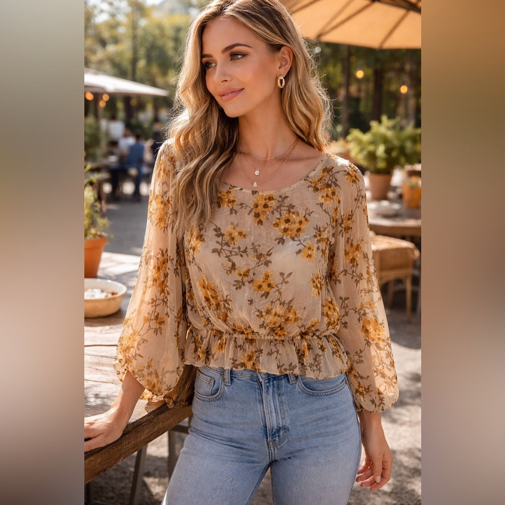 Storia Velvet Burnout Floral Dolman Sleeve Blouse Boho Semi Sheer Size XL